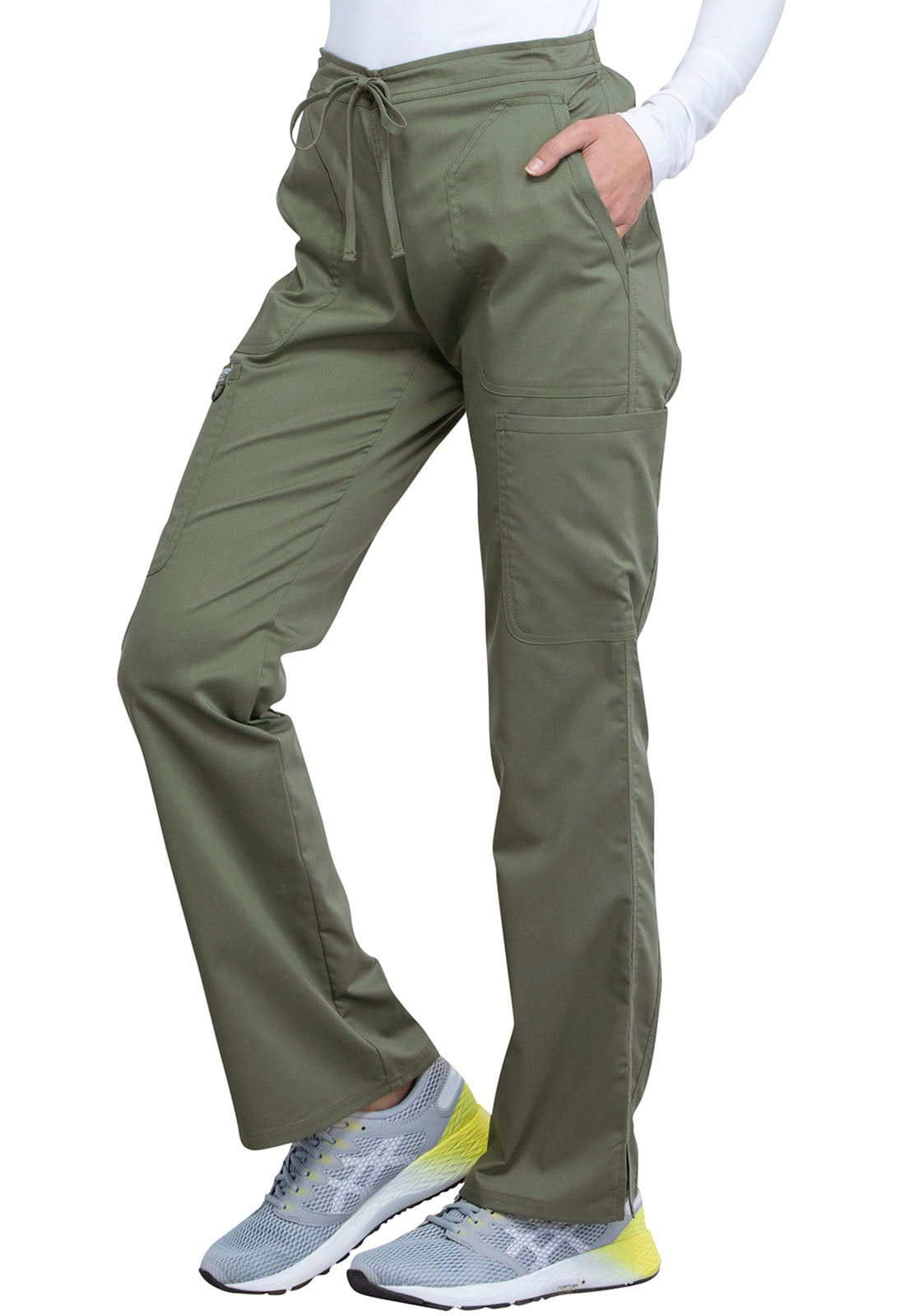 Cherokee Revolution Women's Mid Rise Moderate Flare Drawstring Pant